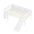 thumbnail image 3 of Miniyam Twin Loft Bed with Slide, Storage Shelves & LED Lights, Wood Kids Bed with Guardrails, White, 3 of 7