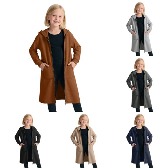 Girls Hoodies Long Sleeve Girls Zip Up Girls Sweatshirt with Pockets Long Tunic Jackets for Girls
