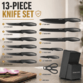 thumbnail image 5 of HENKELIVING Knife Set, 13PC Kitchen Knife, German Stainless Steel Knives with Sharpener, Ergonomic Handles, Dishwasher Safe, Perfect Housewarming Gift, Black, 5 of 9