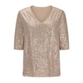 thumbnail image 6 of Mittory Sequin Tops for Women Short Sleeve V-Neck Cut-Out Shiny Metallic Sparkly Glitter Party Tops Blouse, 6 of 8