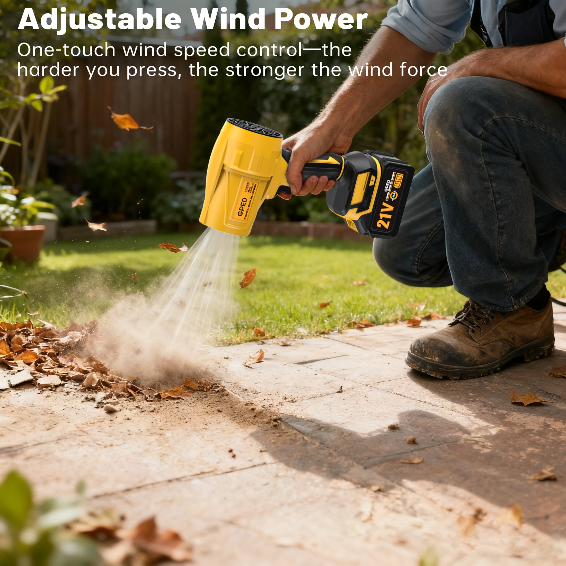 Leaf Blower Cordless, Mini Blower with 2×4.0Ah Batteries & Charger, Lightweight Electric Handheld Blower for Lawn Care, Patio Cleaning, Dust Cleaner, Snow Blower (Yellow)