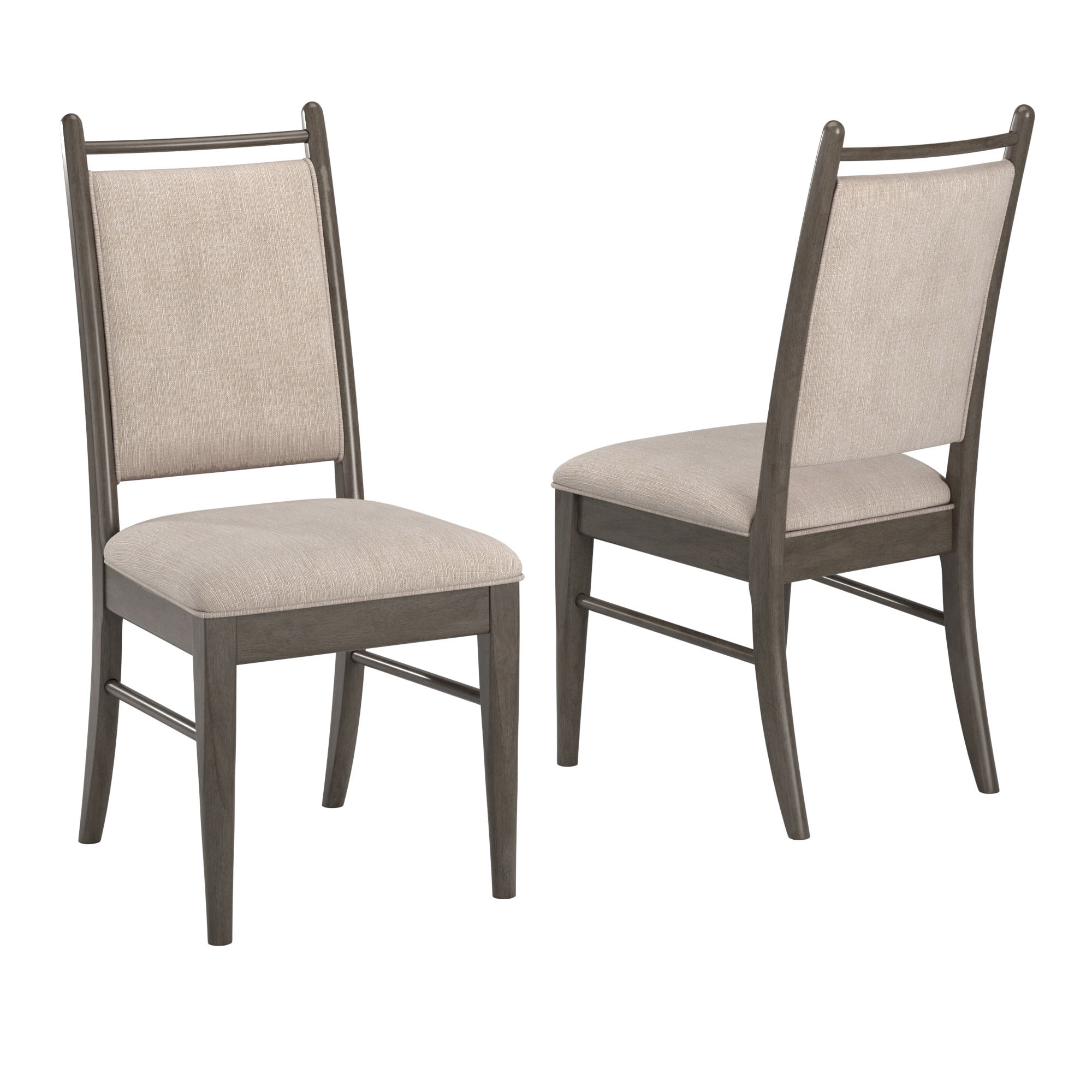 Weston Home Alta Wood Finish Beige Fabric Dining Chair, Set of 2, Gray