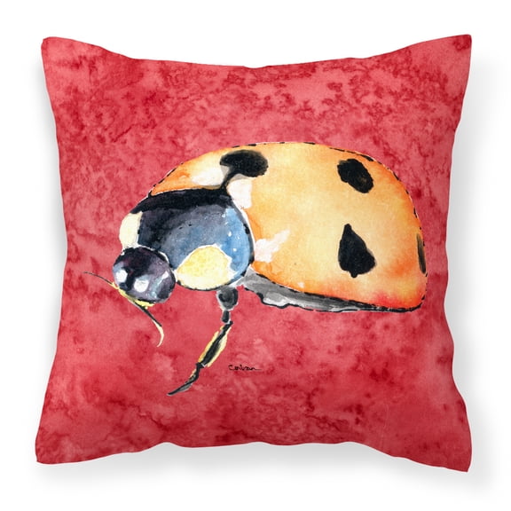 Carolines Treasures 8869PW1414 Lady Bug on Red   Canvas Fabric Decorative Pillow 14Hx14W multicolor