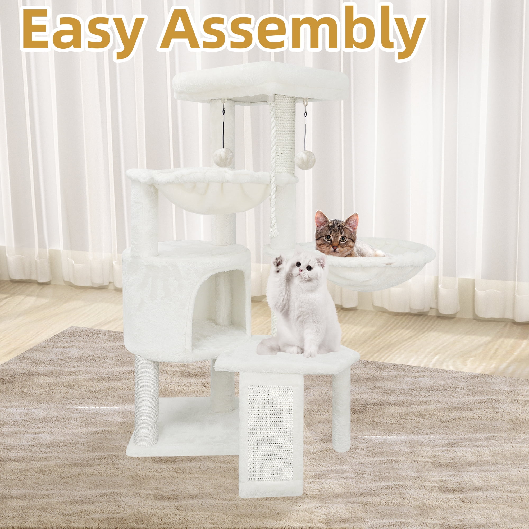 AIWIKIDE Cat Tree Cat Tower with Cat Scratching Posts,Activity Centre Climbing Tree Cat Furniture with Cat Condo and Two Hammocks,Beige