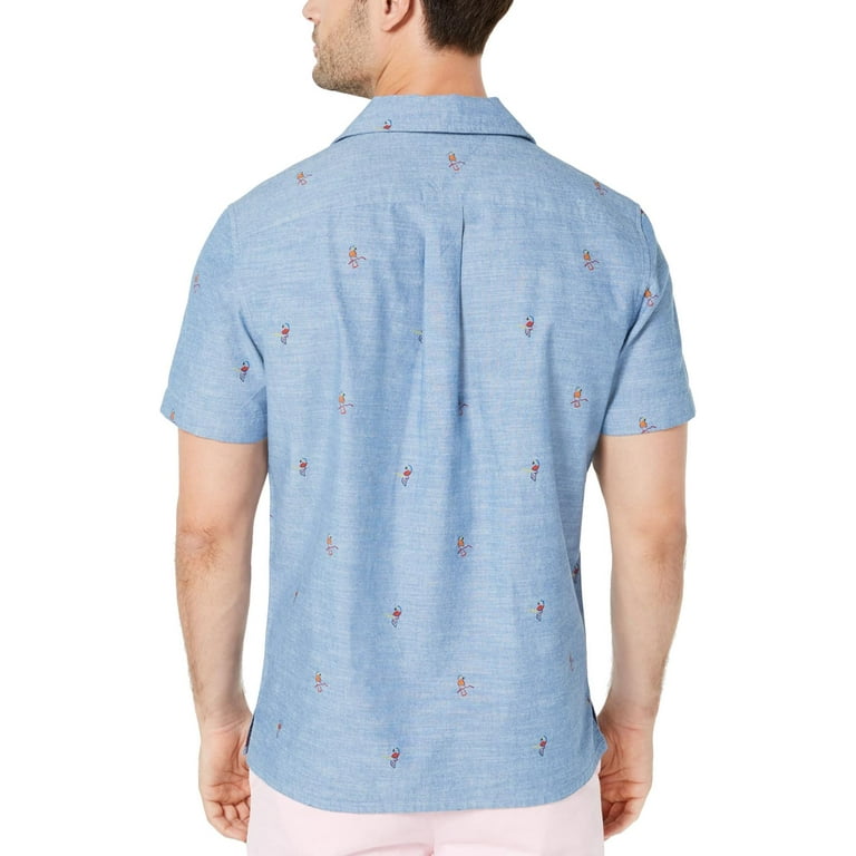 Tommy Hilfiger Mens Manu Parrot Custom Fit Button Front Casual