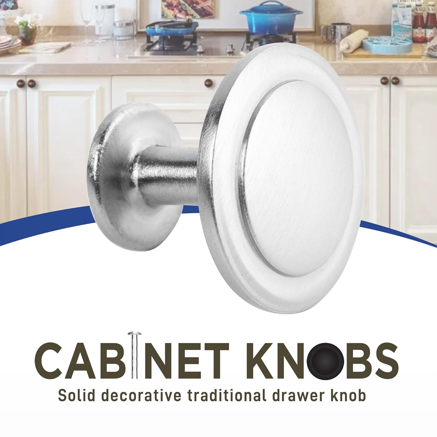 LifeMaster 12pcs 1-1/4" Kitchen Cabinet Knobs - Rust-Proof, Brushed Nickel Finish, Modern Design, Strong Zinc Alloy