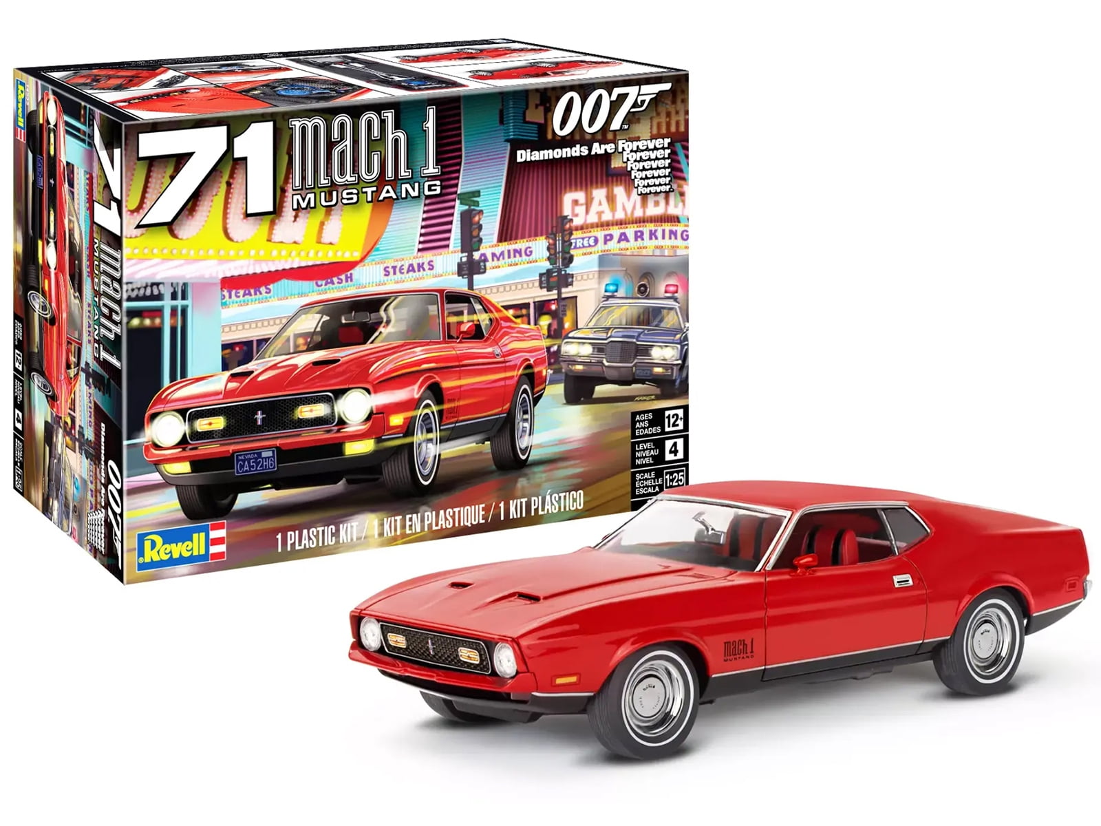 Revell Level 4 Model Kit 1971 Ford Mustang Mach 1 James Bond 007 "Diamonds are Forever (1971) Movie 1/25 Scale Model