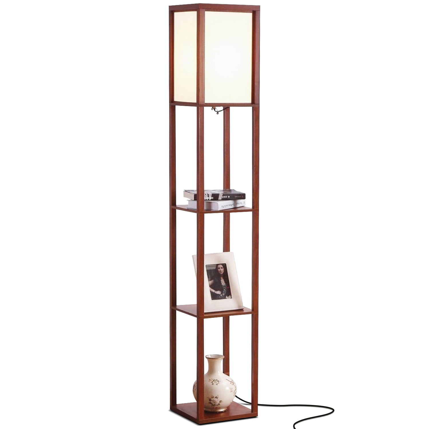 Brightech Maxwell Standing Tower Floor Lamp with Shelves and LED Light