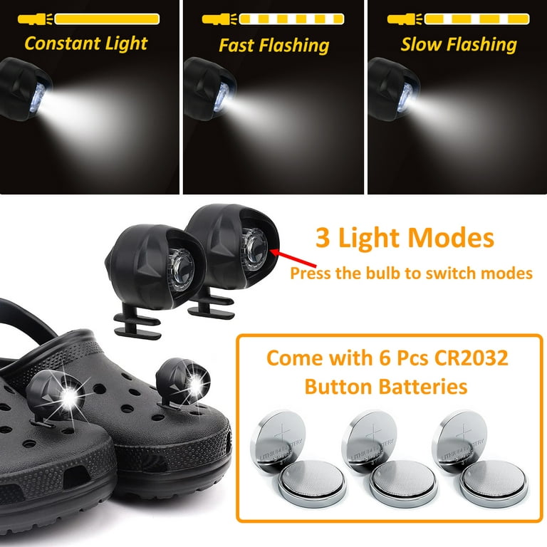 Hyeastr Croc Lights for Shoes - Headlights for Clogs 2pcs, Flashlight Attachment for Crocs, Waterproof LED Light Charms for Adults Kids Gifts, Dog