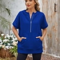 thumbnail image 3 of SWSMCLT Women's Short Sleeve Shirt Elasthane Hoodies Cozy Hooded Date Crew Neck Billowy Holiday Light Pull Over Kangaroo Pocket Blue Medium, 3 of 5