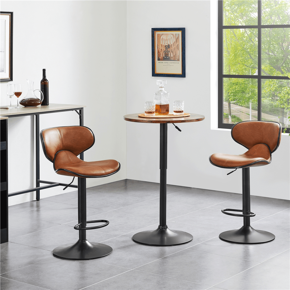Alden Design Adjustable Round Pub Table 360° Swivel Tabletop for Bistro Home Bar, Rustic Brown