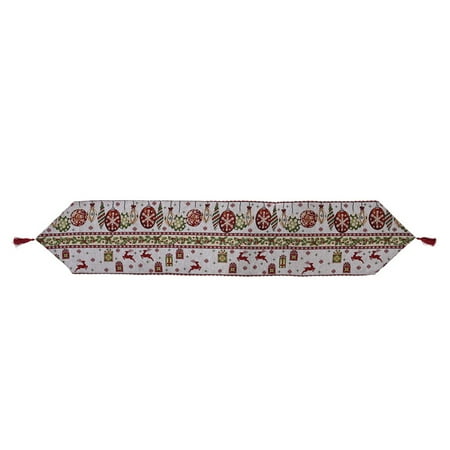 

Christmas Table Runner， Xmas Tree Snowflake Santa Claus Pattern for Family Dinner Decoration Outdoor or Indoor Parties 14x70inch