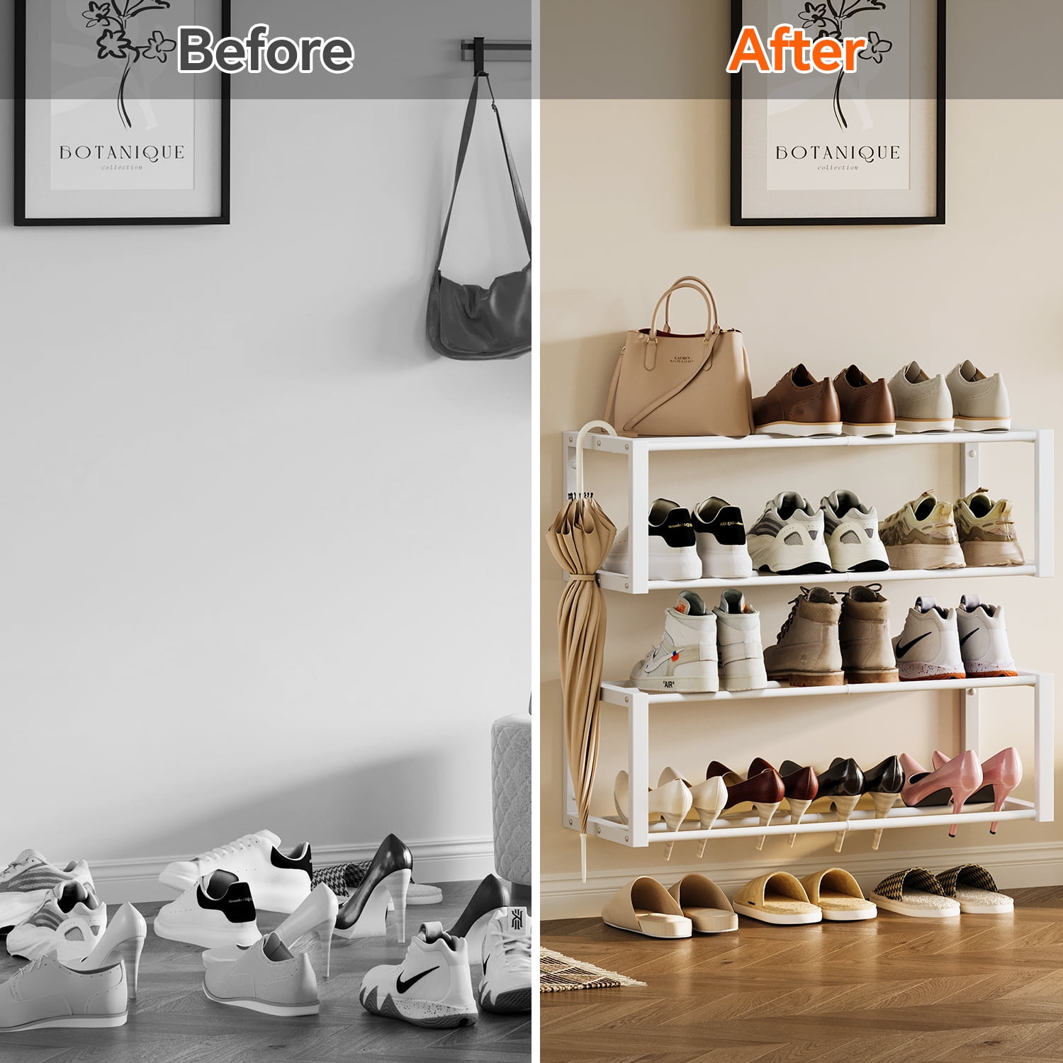 Hanging Shoe Organizer,2 Pack Wall Mounted Shoe Rack Holds 12 Pairs,Space Saving Metal Wall Shoe Rack,Hanging Shoe Rack Shoe Holder for Small Space,Entryway,Closet,RV,Camper（Sliver)