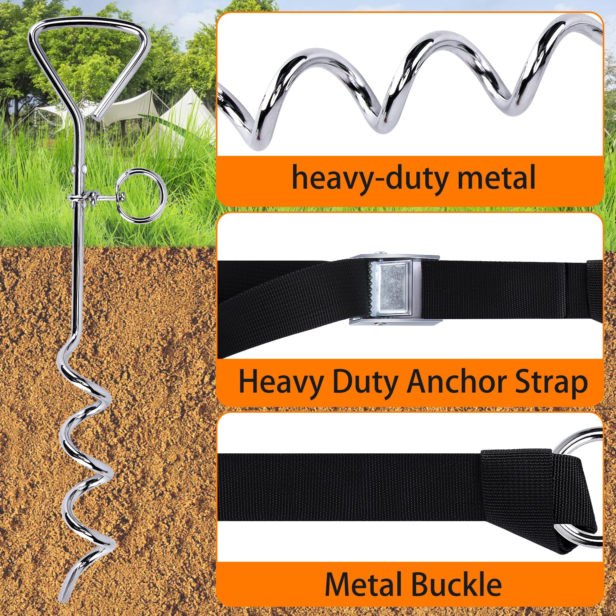 Basketball Goal Anchor - Heavy Duty Hoop Tie Down Kit with Ground Stakes & Adjustable Straps for Trampoline Swing Tent
