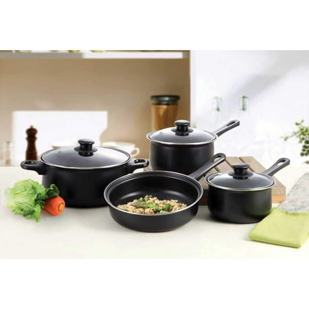 Set Of 4 Carbon Steel Non Stick Cookware Set W/ Tempered Glass (Best Cookware For Glass Top Stoves)