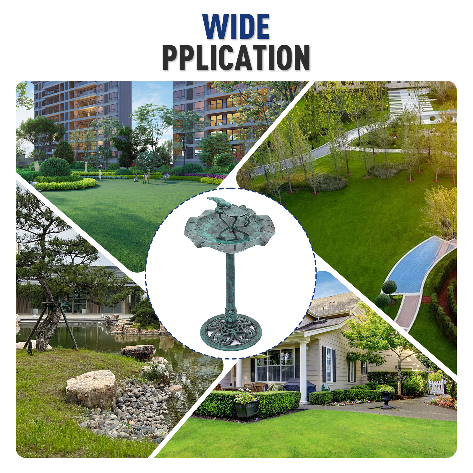 OSM 35" Outdoor Bird Bath and Feeder Set with Pedestal, Vintage Lotus Design, Weather-Resistant, 1.3-Gallon Water Capacity for Garden, Backyard, Patio, Grenn