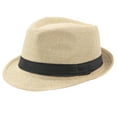 thumbnail image 2 of Penkiiy Straw Fedora Hat Mens Fedora Hats for Men Trilby Hat Sun Hat Panama Hat Linen Packable Straw Beach Jazz Hat Beige, 2 of 3