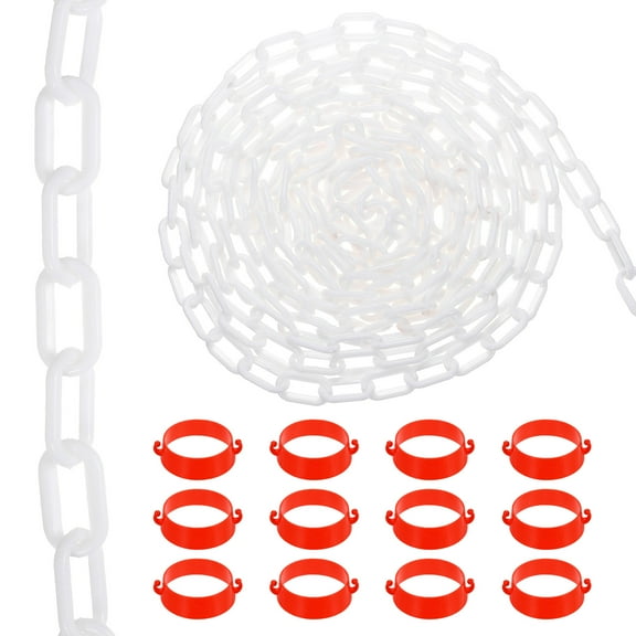 98.4Ft Plastic Chain Barrier, Safety Link Chain Stanchion with Traffic Cones Connector for Crowd Control at Driveway Elevator Parking Lot, White