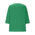 thumbnail image 6 of Feancey Womens Linen Shirts 3/4 Length Sleeve Round Neck Tops Summer Casual Boho Blouse Solid Color Loose Beach Vacation Tshirt Green XL, 6 of 7
