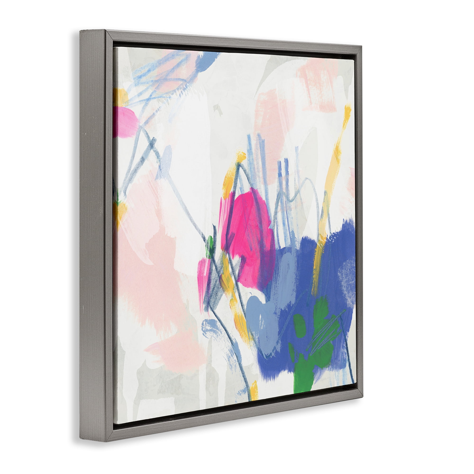 Stupell Industries Blue & Pink Abstract Scribble Abstract Painting Gray Floater Framed Canvas Art Print Wall Art, 25 x 25