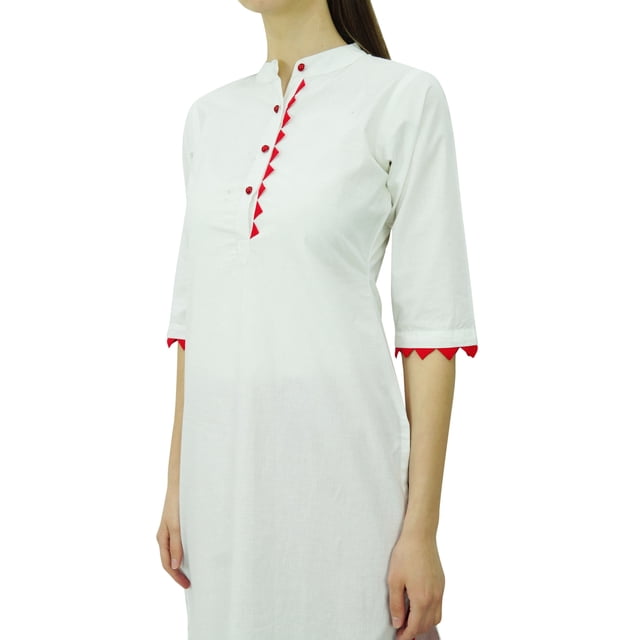 Phagun Kurti en Coton Uni Tunique Designer Col Mandarin Kurta Ethnique Décontractée Blouse