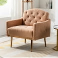 thumbnail image 2 of Modern Accent Chair with Rose Golden Feet, Armchair, Single Sofa Couch Teddy Velvet Fabric Chair Club Chair for Home Office Study Living Room Vanity Bedroom(Camel Teddy), 2 of 8
