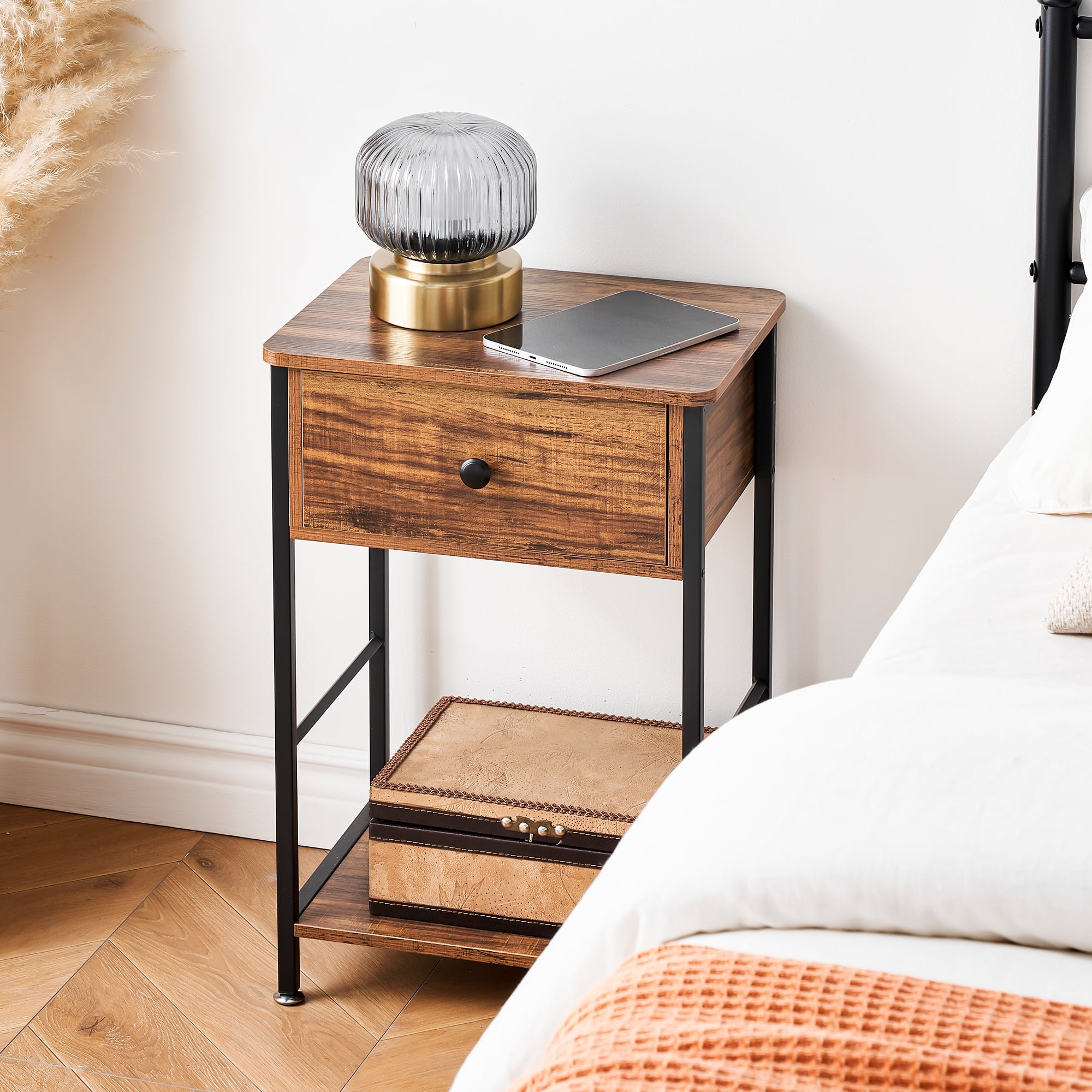 WhizMax Nightstand with Drawer and Shelf Wood End Table Side Table