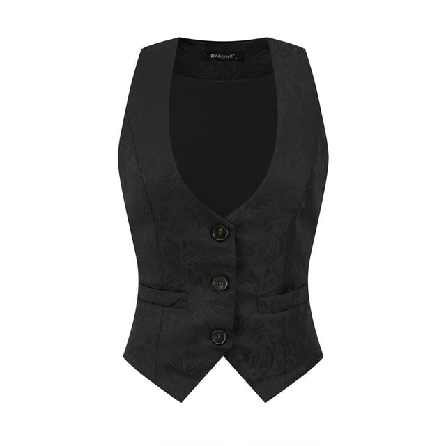 Chaleco vintage para mujer con botones Steampunk Jacquard sin mangas Negro XS