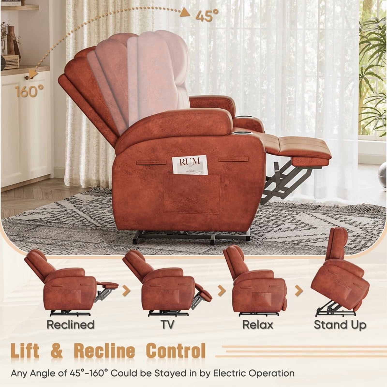 Homall Power Lift Recliner Chair Massage Designed Leathaire Fabric Single Sofa Specifically for Nursing,Brown
