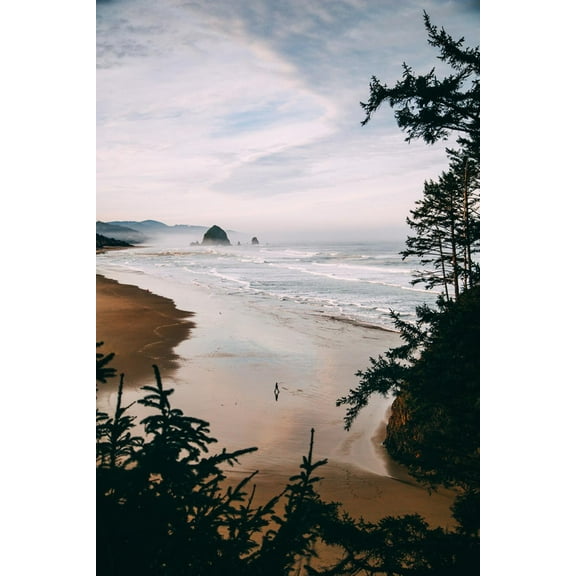 Art.com Morning Walk at Cannon Beach, Peaceful Oregon Coast Photographic Print by Vincent James, 12" x 18"