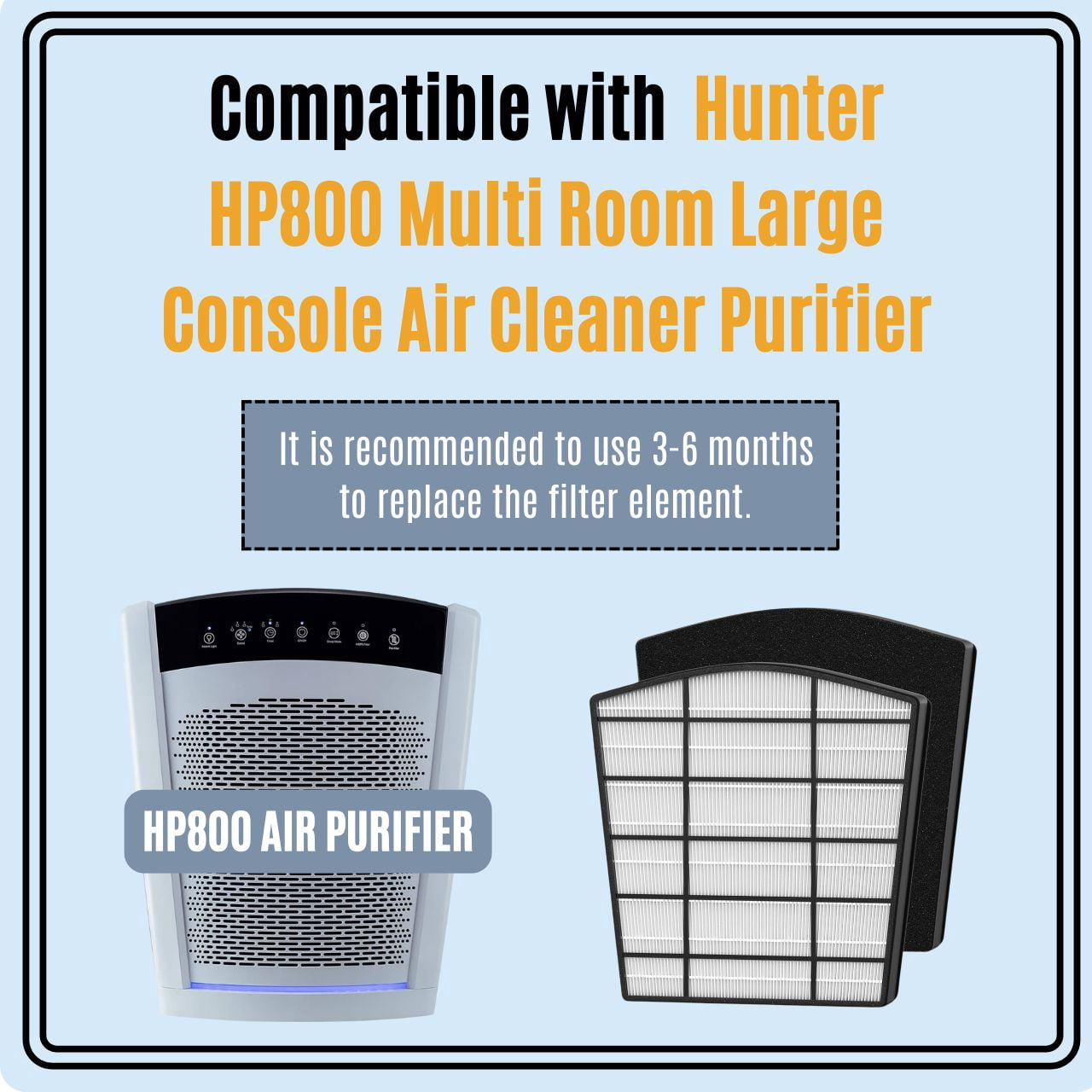 Nispira HP800 Replacement Filter for Hunter HP800 Multi-Room Large Console Air Purifier Series (1) True HEPA + (4) Activated Carbon Pre Filter
