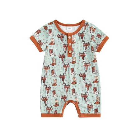 

Niceyoeuk Baby Western Romper Booties/Animal Print Button Short Sleeve Jumpsuit