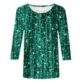 thumbnail image 4 of Carnival Sequin Tops for Women Sparkly 3/4 Sleeve Shiny Crew Neck Shirts Lightweight Glitter Tunic Party Night Going Out Blouse Green L, 4 of 4