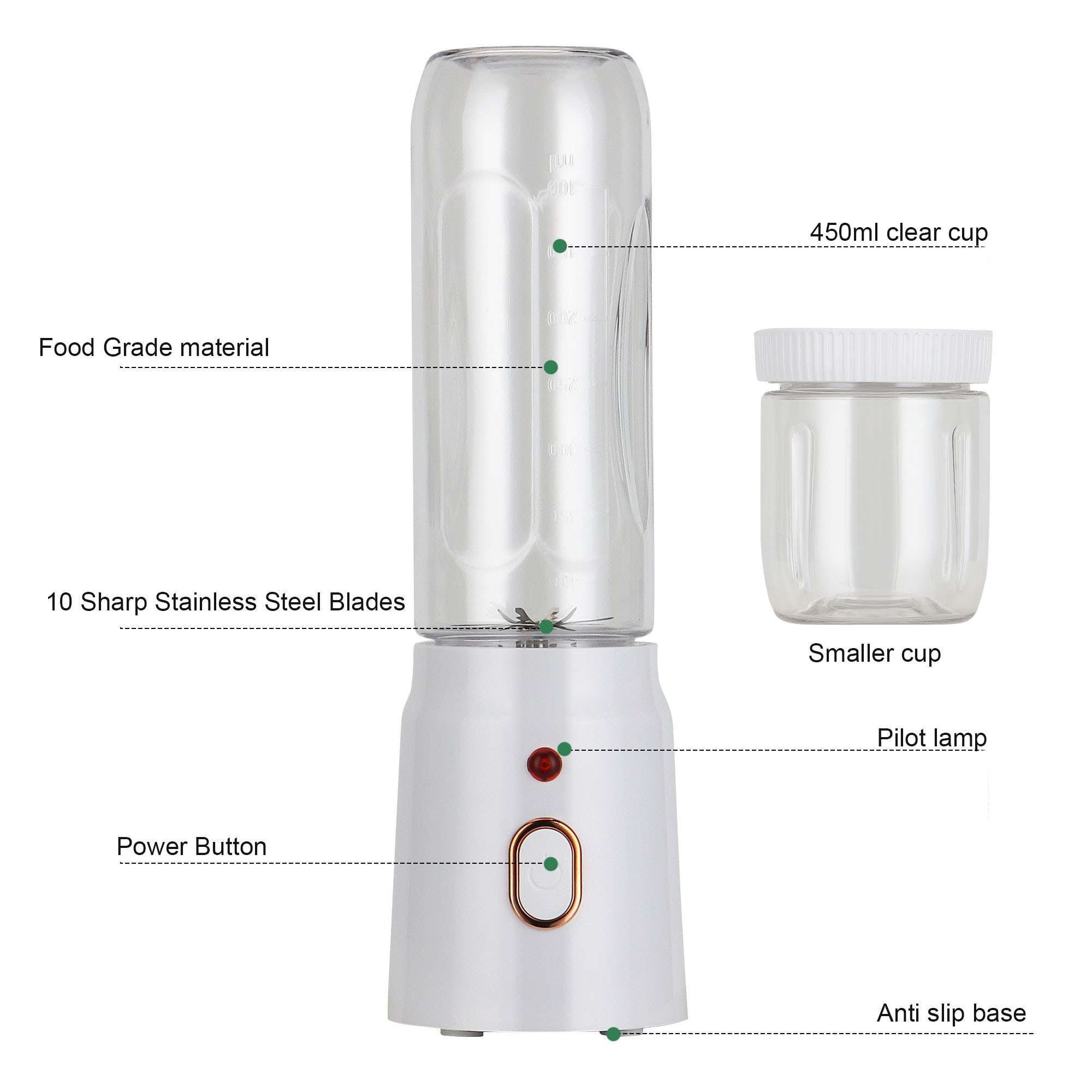 Luxtrada Portable Blender Personal Juicer Kitchen USB Rechargeable 1500mAh Large Battery with 8 Blades for Smoothies Shakes Baby Food and Proteins