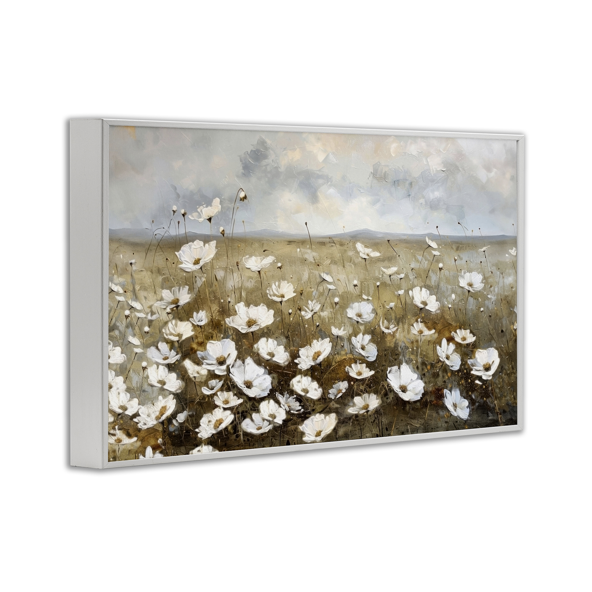 Stupell Industries Prairie Wildflower Field Landscape Painting White Framed Art Print Wall Art, 18 x 12