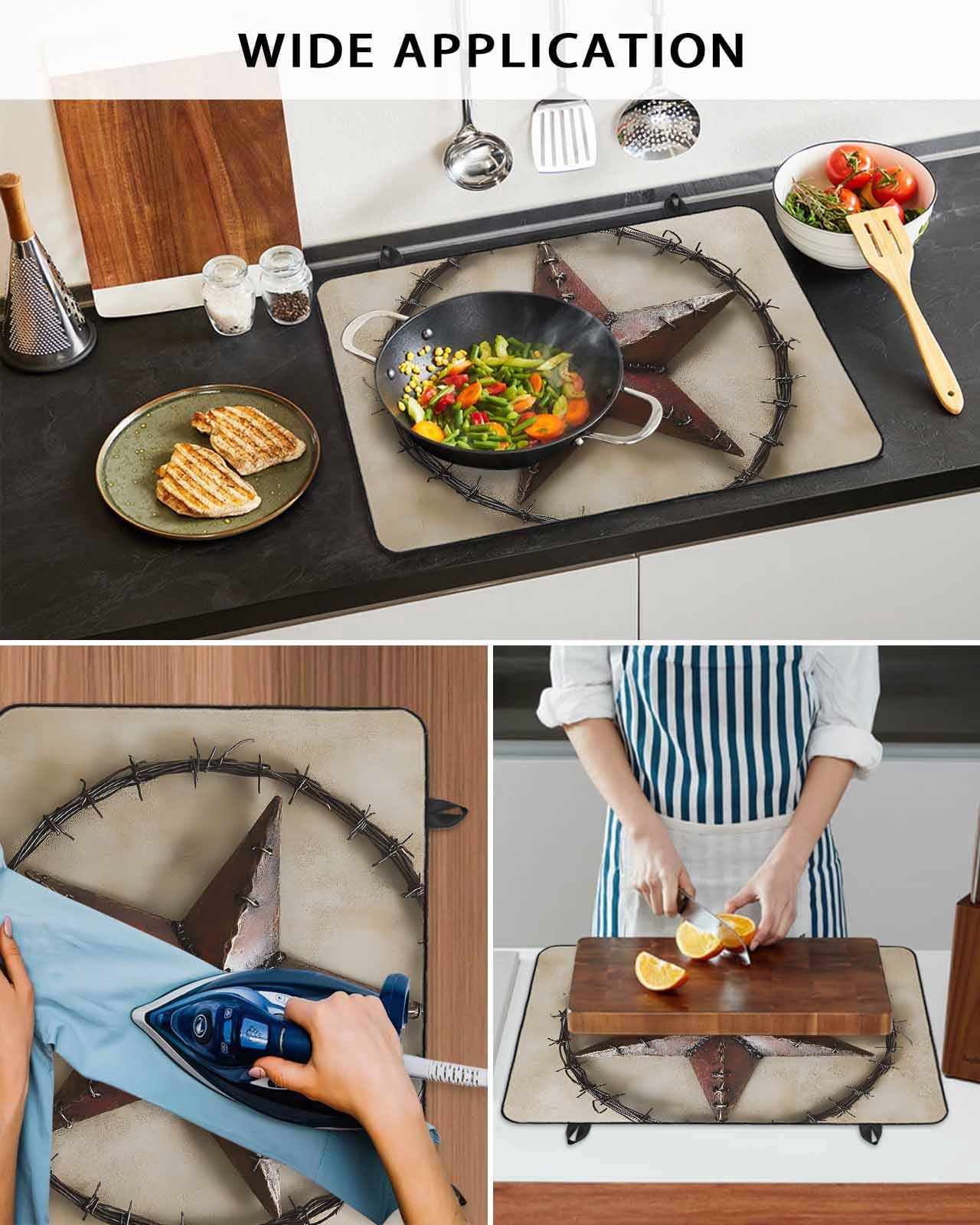 nqOlkjepod Large Induction Cooktop Protector Mat 24"x21", Farmhouse Vintage Stove Top Covers for Electric Stove, Brown Country Western Star Art Stove Burner Cover Mats, Glass Top Stove Cover