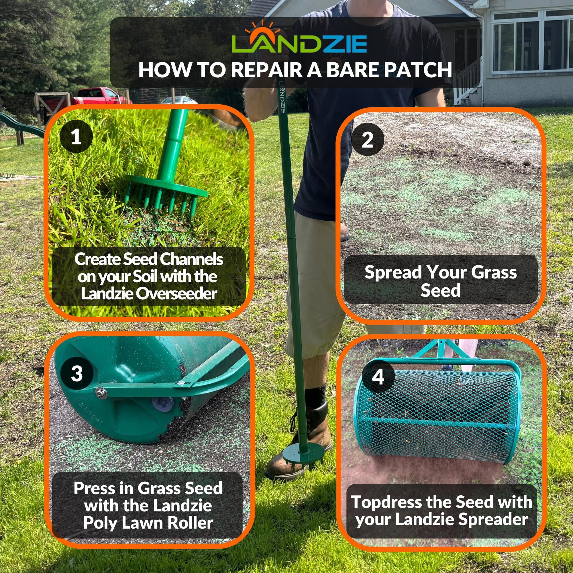 Landzie Spot Seeder Lawn Aerator Tool and Grass Patch Repair Tool - Spike Seeding Tool and Slit Seeder Aerator Lawn Tool for Lawn Repair & Dog Spots Heavy-Duty Spot Aerator