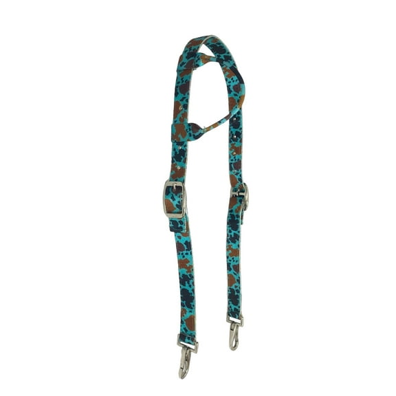 Showman Teal Cow Print Single Ear Nylon Headstall
