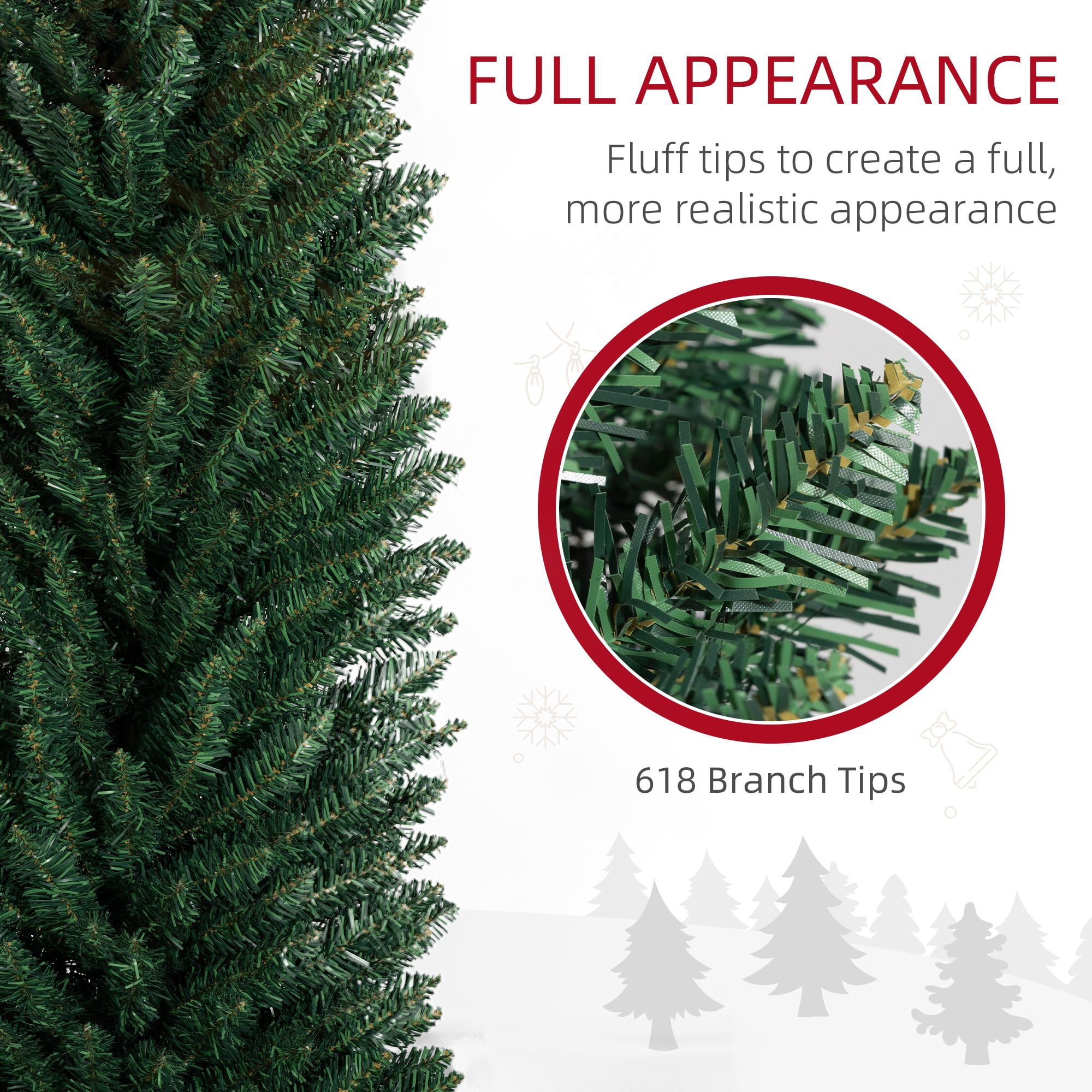 Unlit Pencil Artificial Christmas Tree, 8 ft Slim Tree with 618 Tips and Plastic Base, Space-Saving Holiday Decor for Small Rooms and Apartments