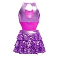 thumbnail image 4 of TTAO Kids Girls Ruffle Sequin Dress Metallic Hip Hop Jazz Dance Outfit Tutu Skirted Leotard Performance Dancewear Purple 8, 4 of 5