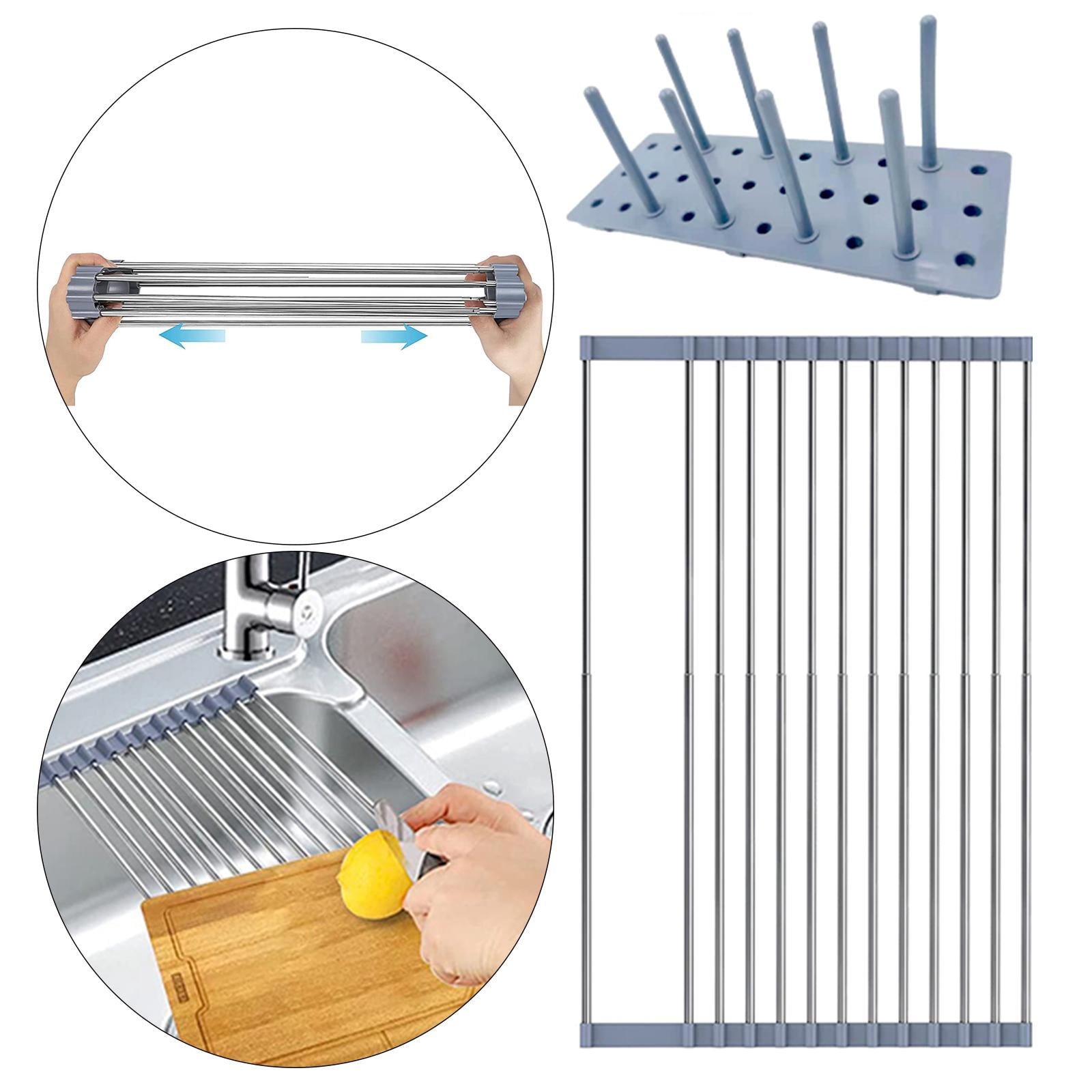 Fiocias Folding Dish Drying Rack Rolling Rack Household Dish Rack for Kitchen Counter Rolling Dish Drainer Filter Cup Holder