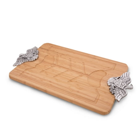 

Arthur Court Metal American Eagle Handle Bamboo Wood Carving / Cheese Board Large Tray for Serving Meats or Appetizer 23.5 Inch