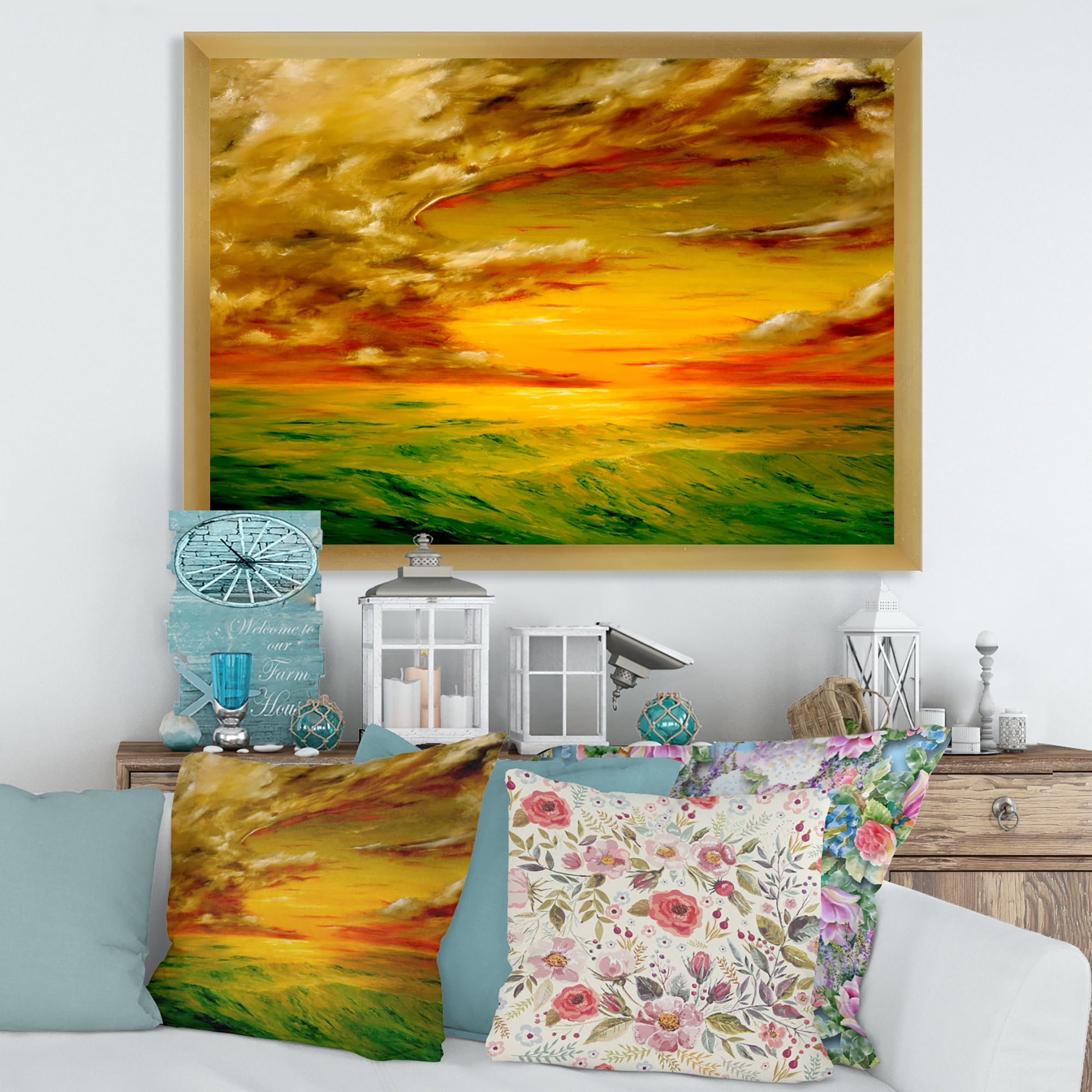 Designart 'Colorful and Bright Sunset At Santa Rosa California' Farmhouse Framed Art Print