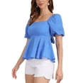thumbnail image 4 of INSPIRAR CHIC Mariposa Con Cinta para Blusa de Manga Abullonada de Mujer Cuello Cuadrado Peplum XL Azul, 4 of 6