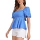 thumbnail image 4 of INSPIRAR CHIC Mariposa Con Cinta para Blusa de Manga Abullonada de Mujer Cuello Cuadrado Peplum XL Azul, 4 of 6