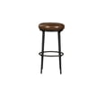 thumbnail image 2 of Benjara Mey Counter Stool- Brown Leather Round Seat- Black Forged Iron Base, 2 of 6