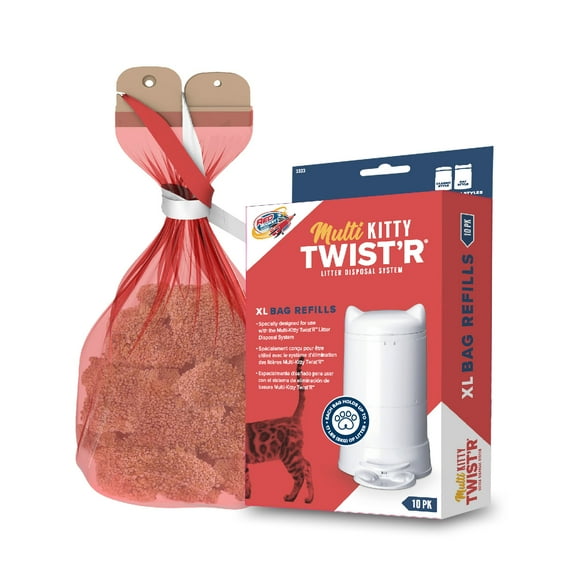RED ROCKET MULTI-KITTY TWIST'R XL REFILL BAGS 10PACK for 8L MULTI-KITTY TWIST'R CAT/CLASS Litter Pail, 7-Layer Film