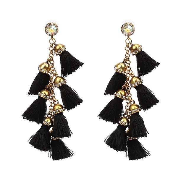 Pendientes para mujer, regalos para mujer, pendientes largos con borlas pequeñas y diamantes de imitación multicapa, pendientes de metal que combinan con todo.