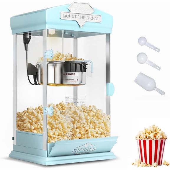 Chicdaze 8 oz Popcorn Machine, Tabletop Popcorn Maker, Countertop Pop Corn Machine Makes Up to 32 Cups, Movie Theater Popcorn Popper Machine with Stainless-Steel Kettle for Home Family, 300 W, Cyan