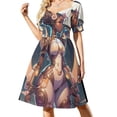 thumbnail image 1 of Dibujo digital de mujer en vestido de ciencia ficción de manga corta, vestido de fiesta de verano, vestido para mujer morado, 1 of 7